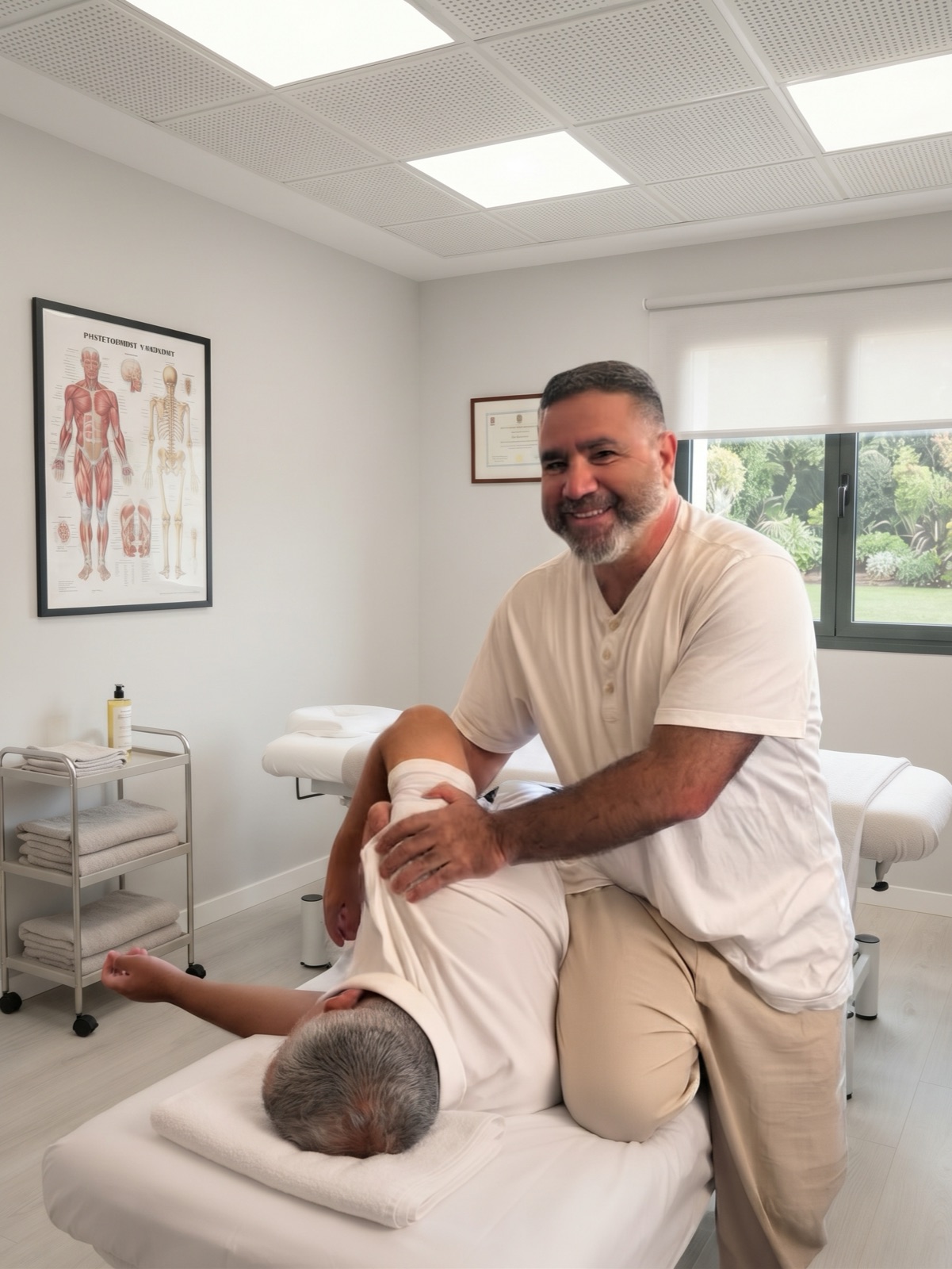 שמעון עוזיאל מחייך במהלך טיפול בקליניקה